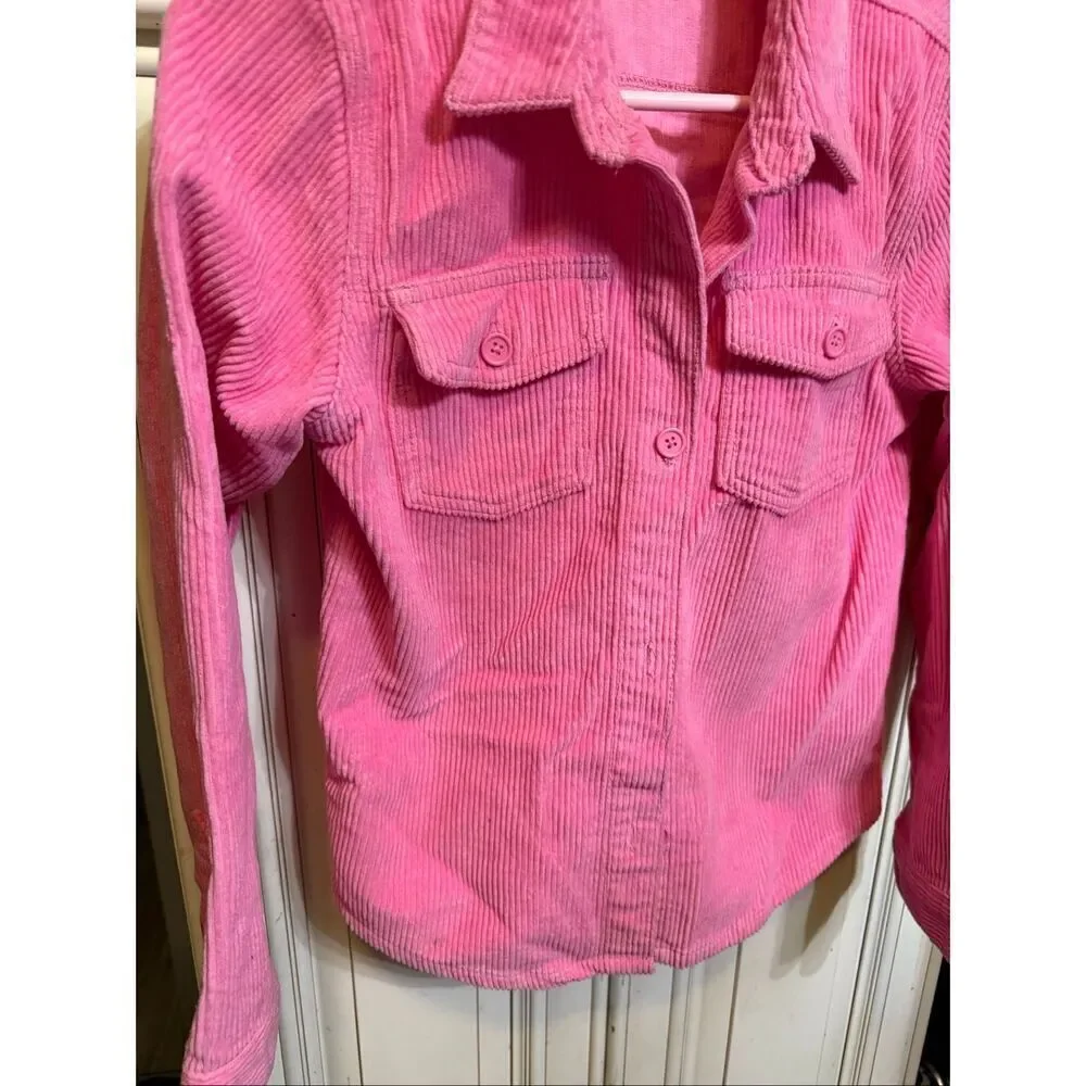 PacSun Kids Corduroy Collared Button Front Long Sleeve Shacket Pink Size Large